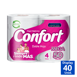 PAPEL HIGIÉNICO DOBLE HOJA CONFORT 50M4R