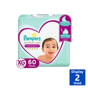 PAÑALES PREMIUM CARE PAMPERS XG 60 UN