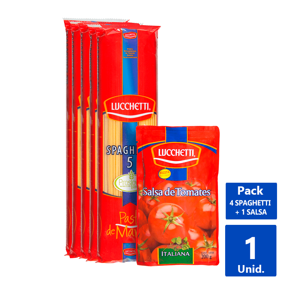 PACK SPAGHETTI 5 400G+SALSA TOMATE 200 G - Dimak Online